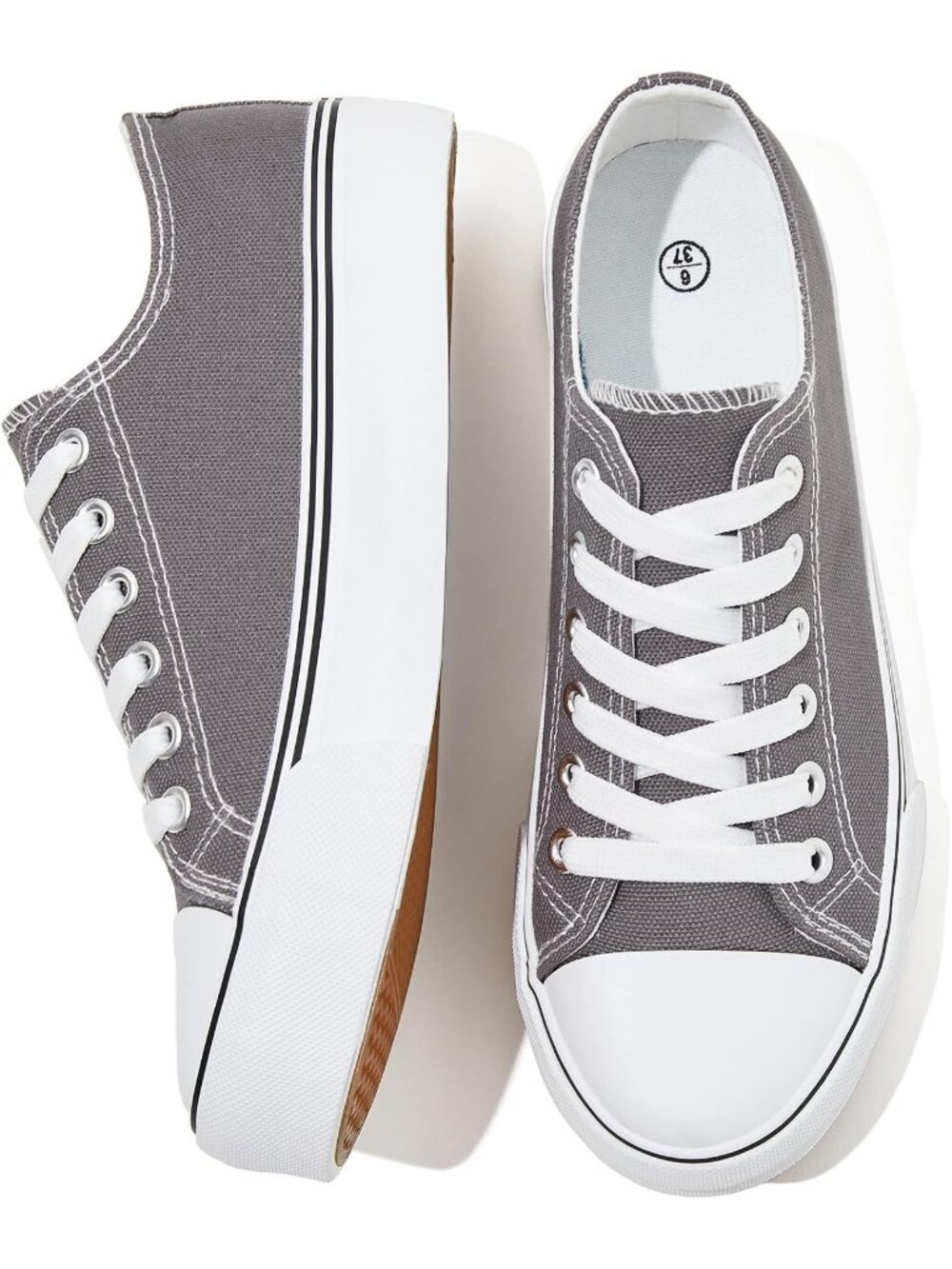 Women's Grey Breathable Soft Lightweight Lace-Up Canvas Tennis Sneaker Shoes